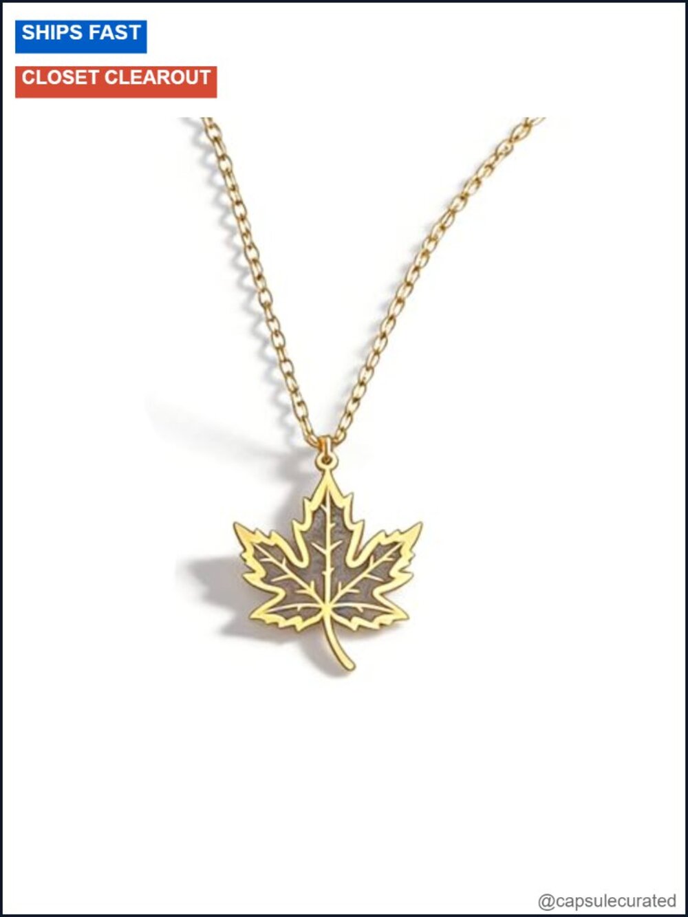Gold Maple Leaf Pendant Necklace Dangle Autumn Jewelry